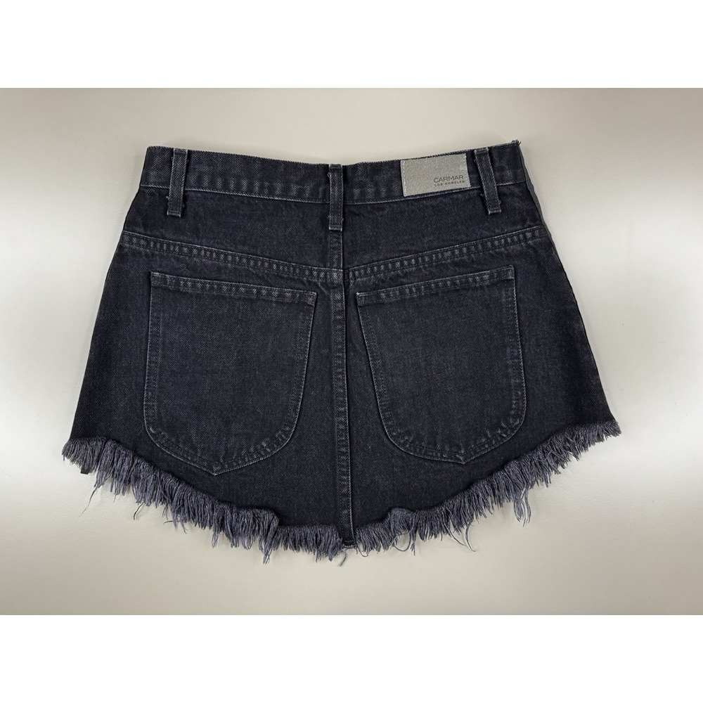 Carmar Skirt Womens 26 Black Denim High Rise Frayed Hem Side Stripe‎ Zip Mini - Picture 8 of 11